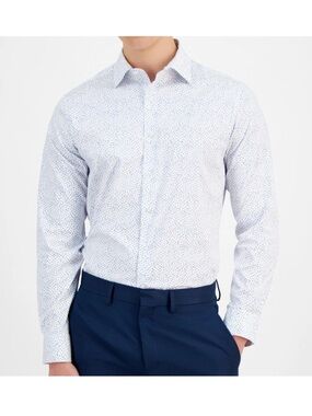 Alfani Men's White Micro-Print slim fit Dress Shirt size 15-15.5 sleeve 32-33